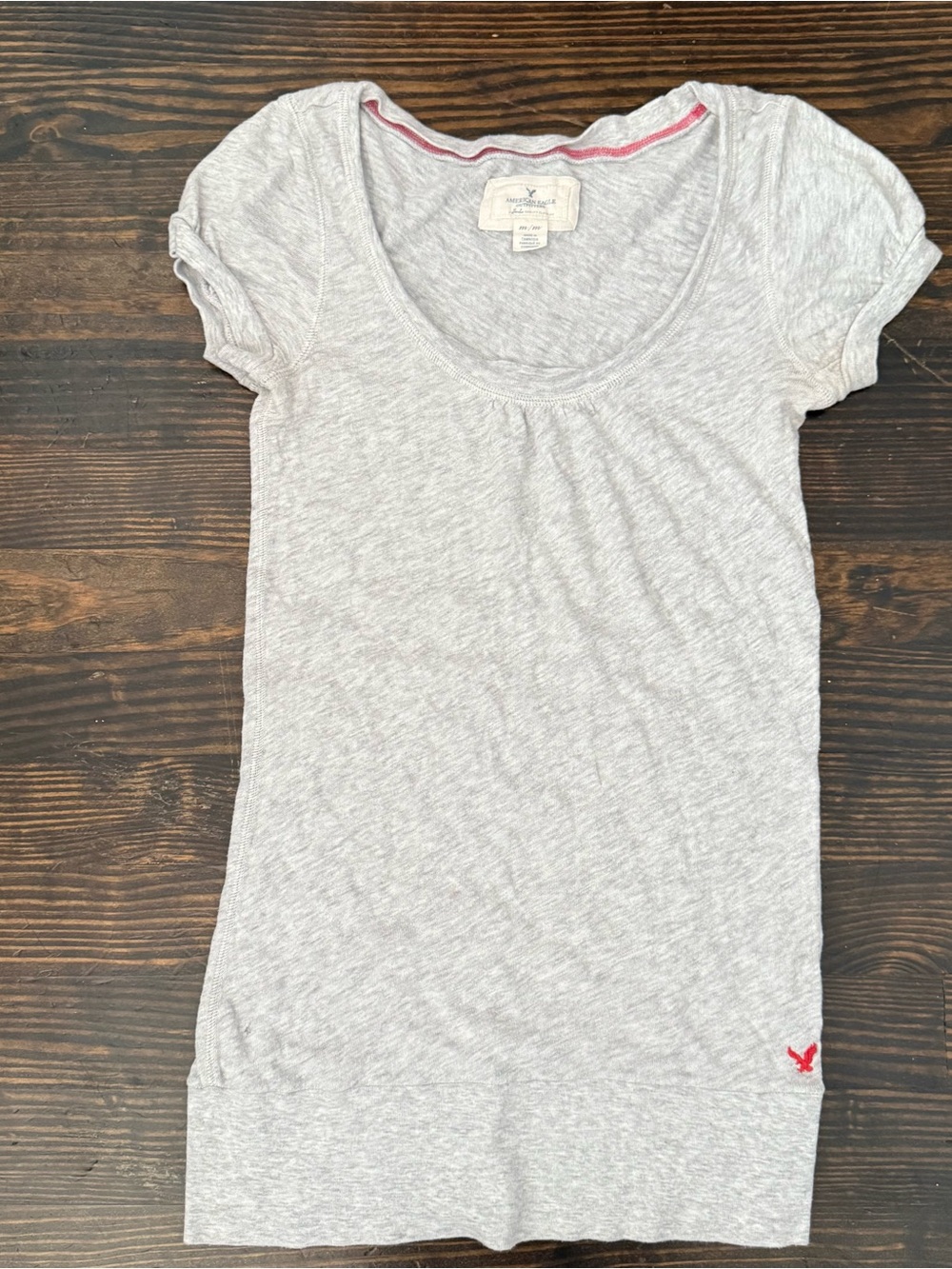 American Eagle Outfitters Light Gray Scoop Neck Tee with Pink Trim